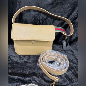 NWT FAUX LEATHER CROSSBODY BAG WITH SHOULDER STRAP CAMEL COLOR 8x6x6